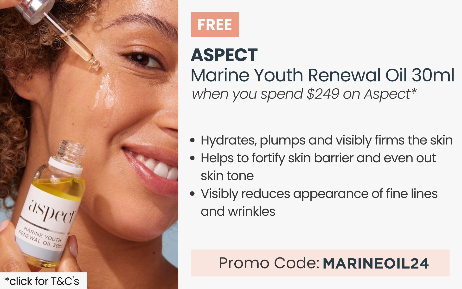 Free Aspect Marine Youth Renewal Oil 30ml worth $89. Min spend $249 on Aspect. Promo Code: MARINEOIL24